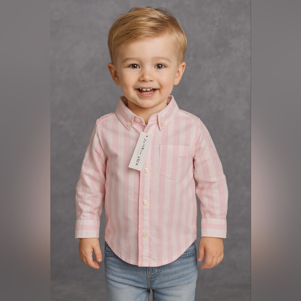Janie and Jack Pink and White Striped Button Down Shirt Boy 2T